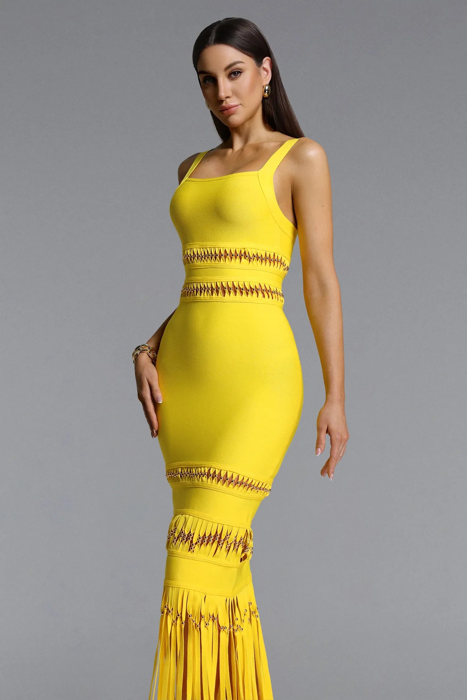 Shanley Chic Boncuklu Püsküllü Bandaj Maxi Elbise
