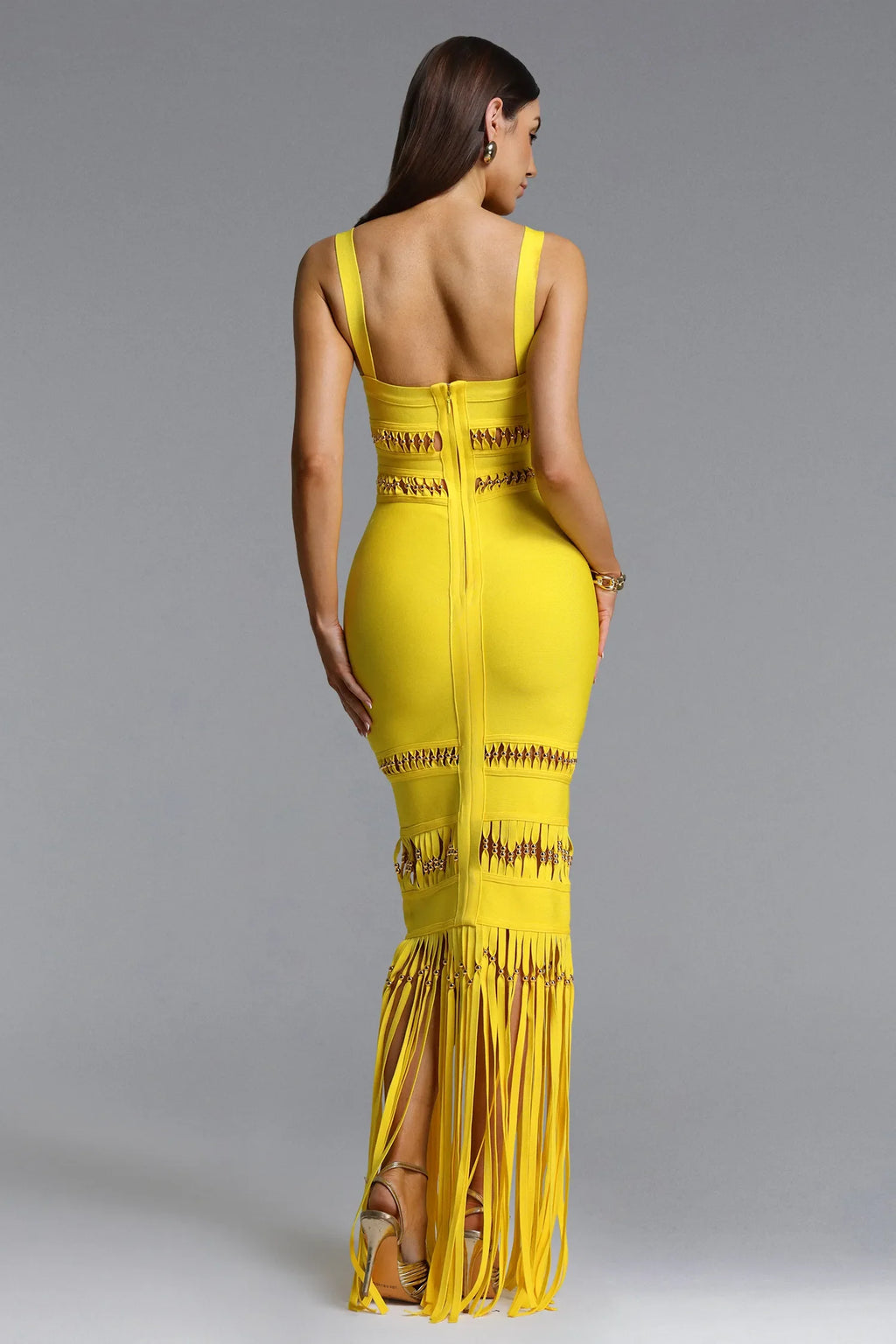 Shanley Chic Boncuklu Püsküllü Bandaj Maxi Elbise