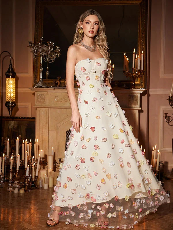 Orli Askısız Çiçekli Premium Maxi Elbise
