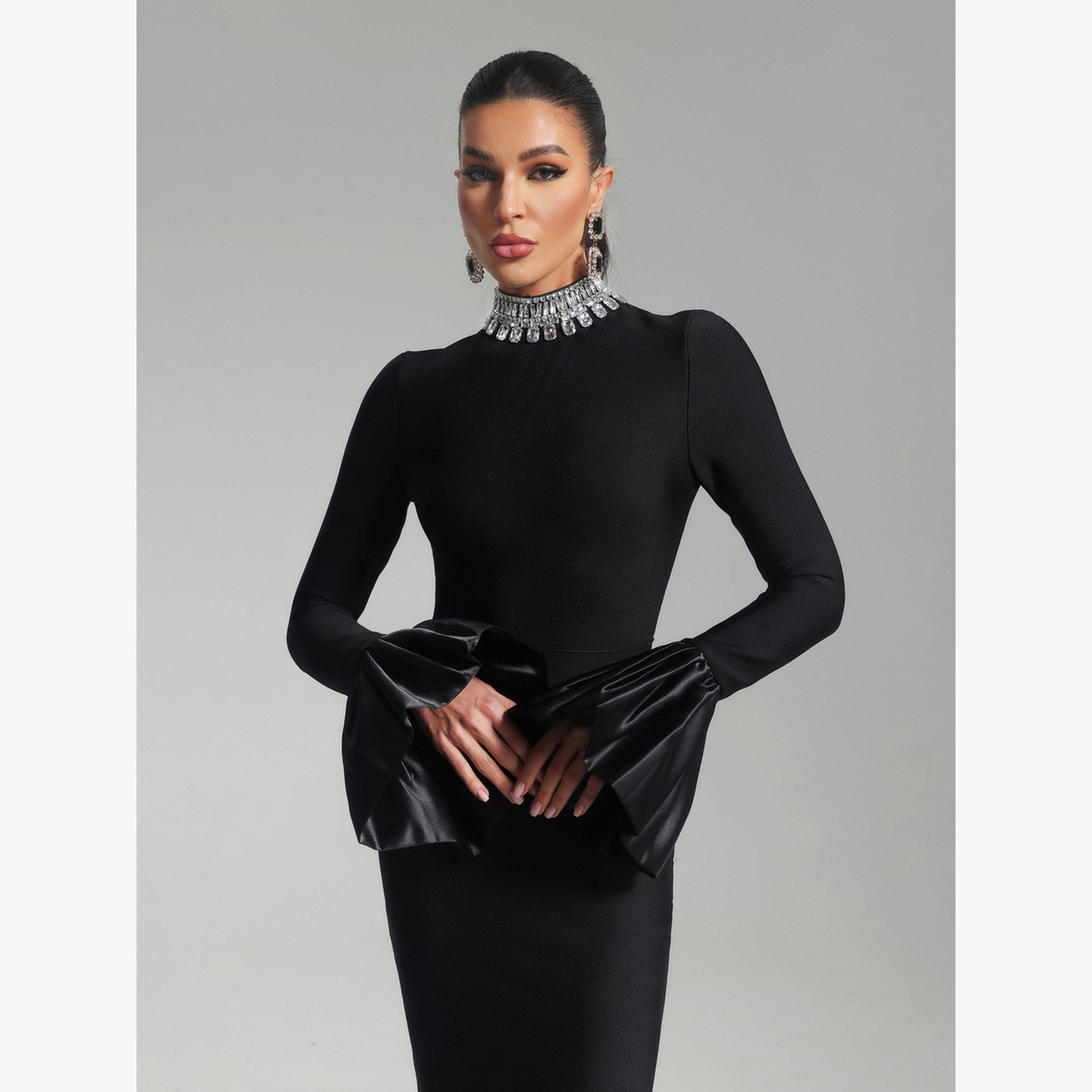 Virginie İşlemeli Taşlı Premium Maxi Elbise