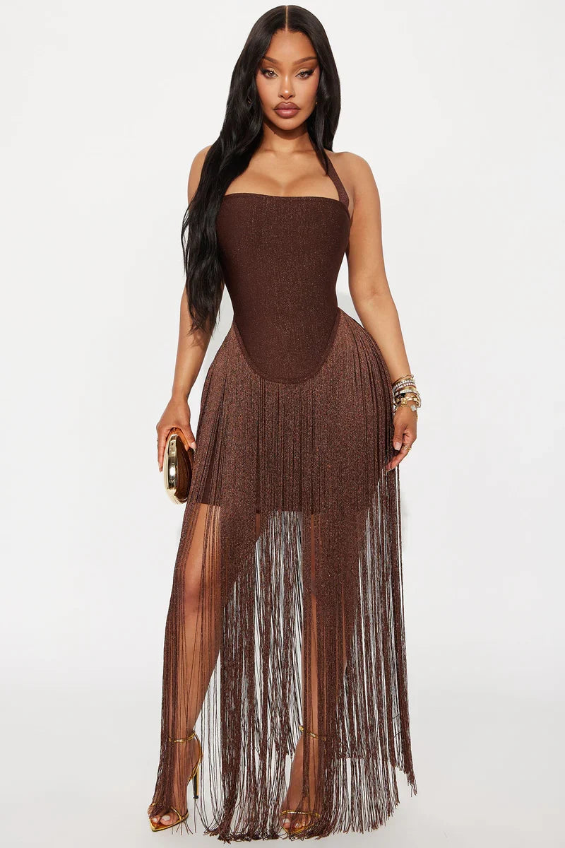Bossy Tiara Glitter Bandajlı Maxi Elbise