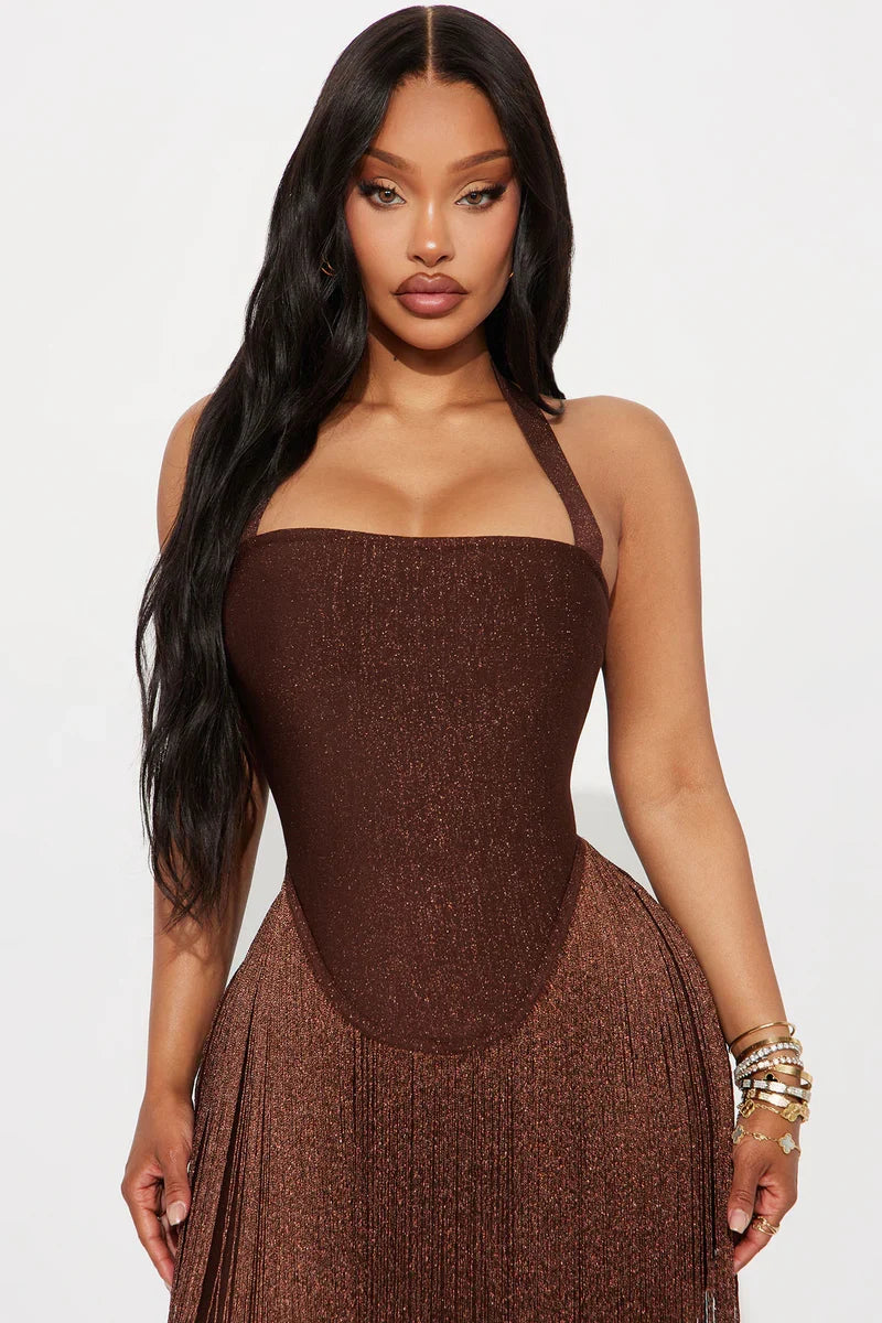 Bossy Tiara Glitter Bandajlı Maxi Elbise