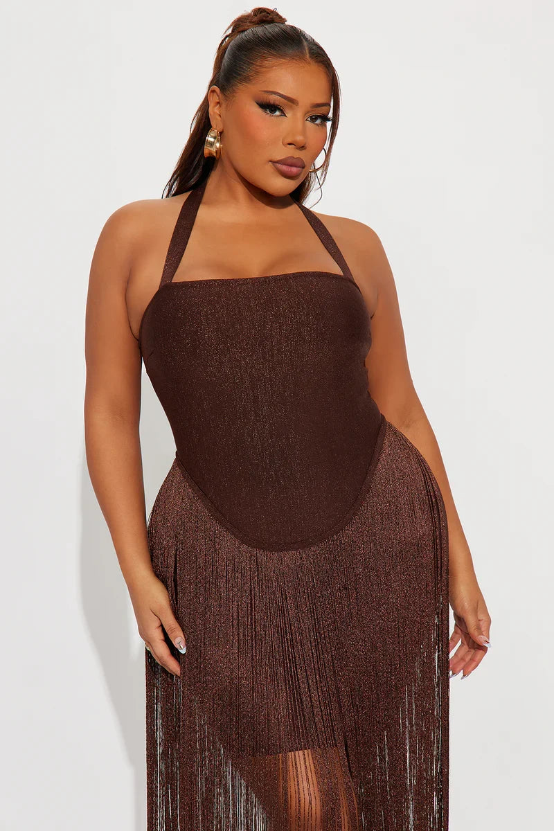 Bossy Tiara Glitter Bandajlı Maxi Elbise
