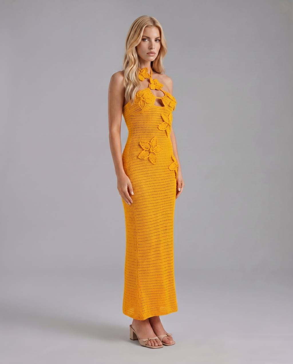 Kyla Kroşe Halter Maxi Elbise