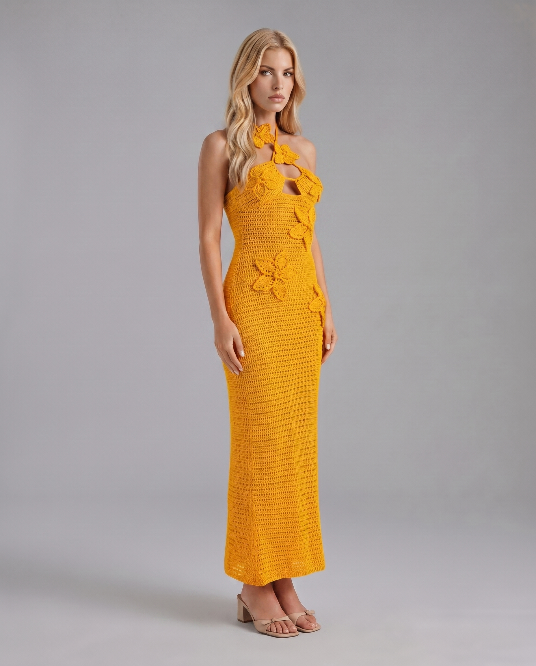 Kyla Kroşe Halter Maxi Elbise