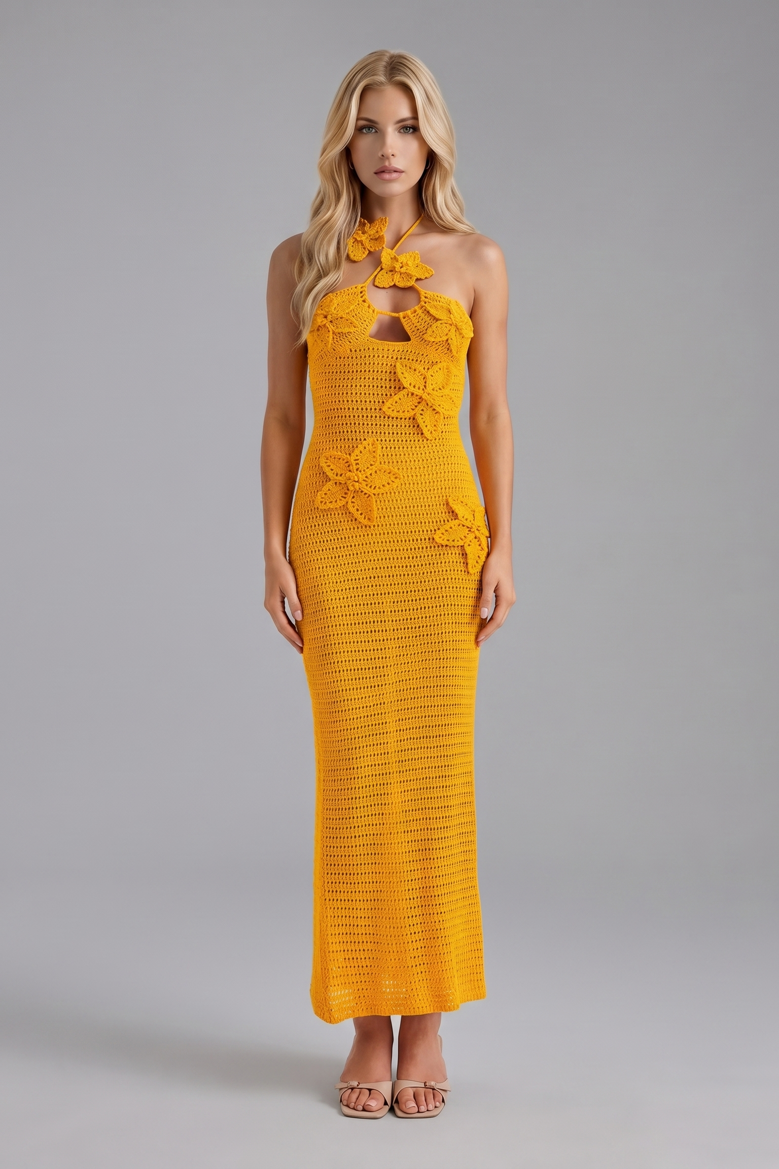 Kyla Kroşe Halter Maxi Elbise