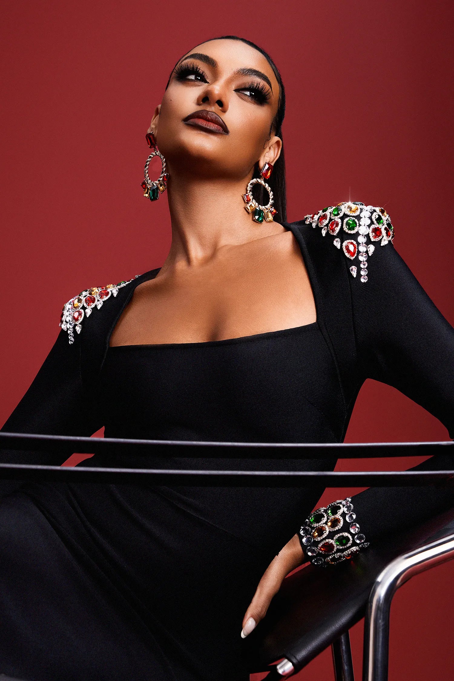 Niaca Rhinestones Bandaj Premium Midi Elbise